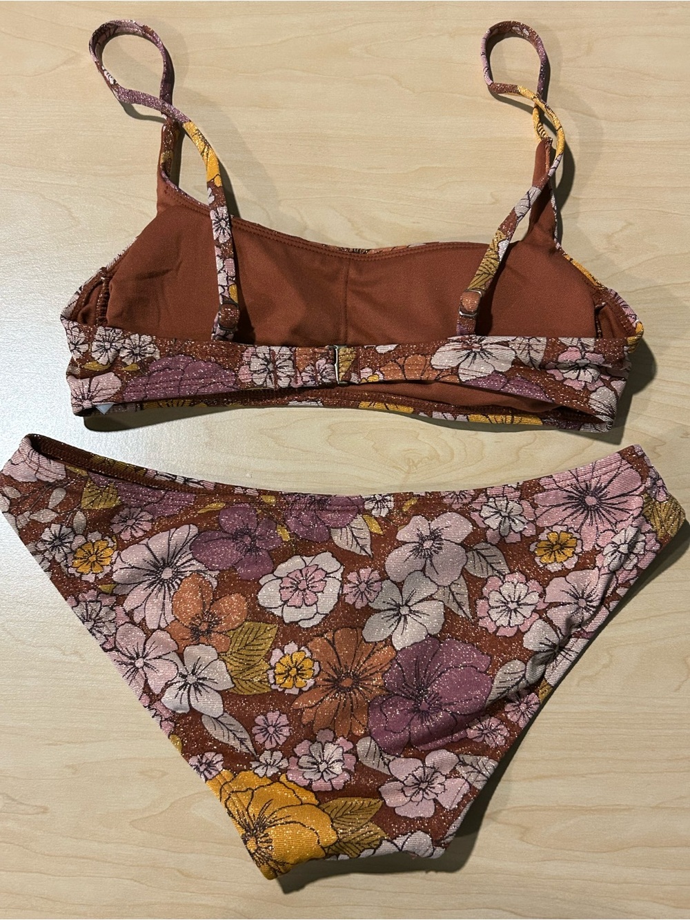 Xhilaration Floral Two-Piece Bikini in Rust, Pale Pink, Yellow - Picture 10 of 11